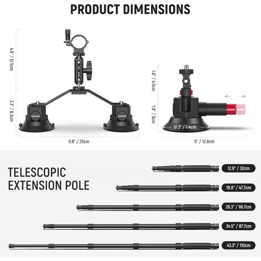 NEEWER CA065 Triple Suction Cup Camera Car Mount NEEWER CA065 Triple Suction Cup Camera Car Mount