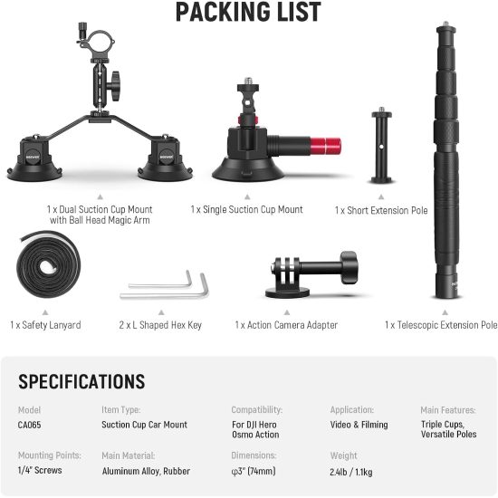 NEEWER CA065 Triple Suction Cup Camera Car Mount