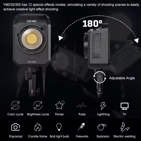 ZSYB HeadLight YM350 – Professional 300W  Bi-Color LED Video Lighting (2700K–6500K)