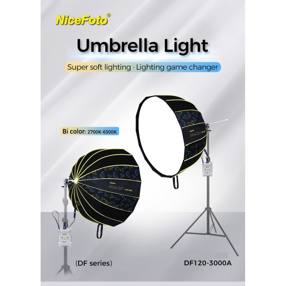 NiceFoto DF120-3000A 300W Bi-Color Umbrella Light(With Grid)
