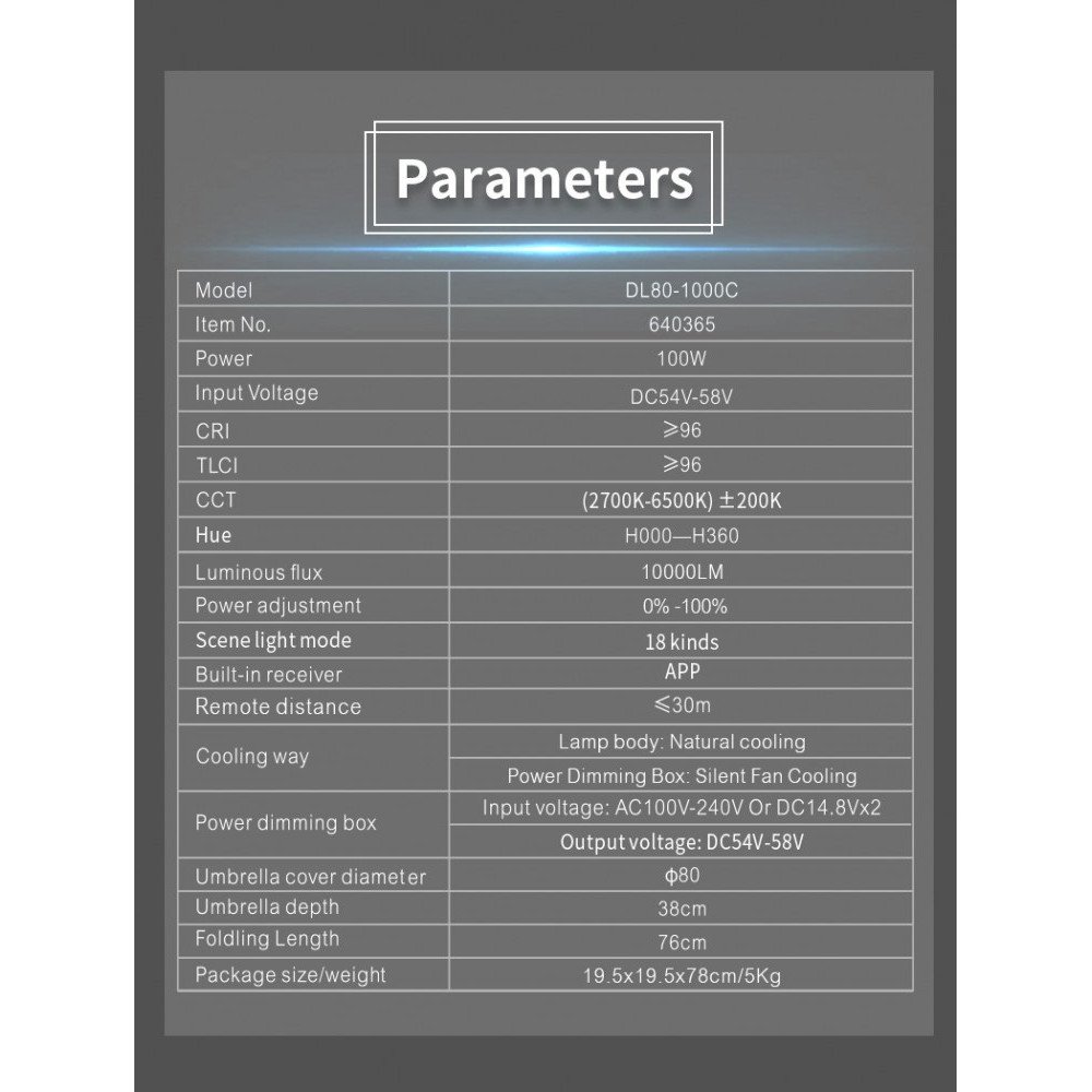 NiceFoto DL80-1000C 100W RGB Umbrella Light(With Grid) NiceFoto DL80-1000C 100W RGB Umbrella Light(With Grid)
