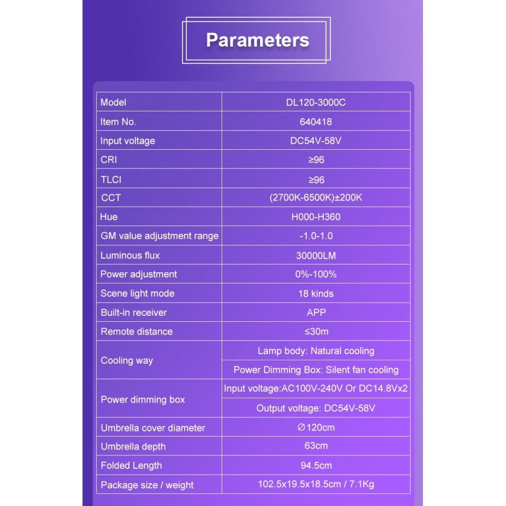 NiceFoto DL120-3000C 300W RGB Umbrella Light(With Grid) NiceFoto DL120-3000C 300W RGB Umbrella Light(With Grid)