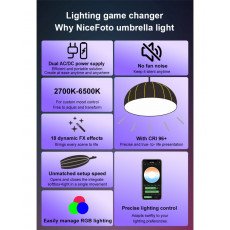 NiceFoto DL120-3000C 300W RGB Umbrella Light(With Grid) NiceFoto DL120-3000C 300W RGB Umbrella Light(With Grid)