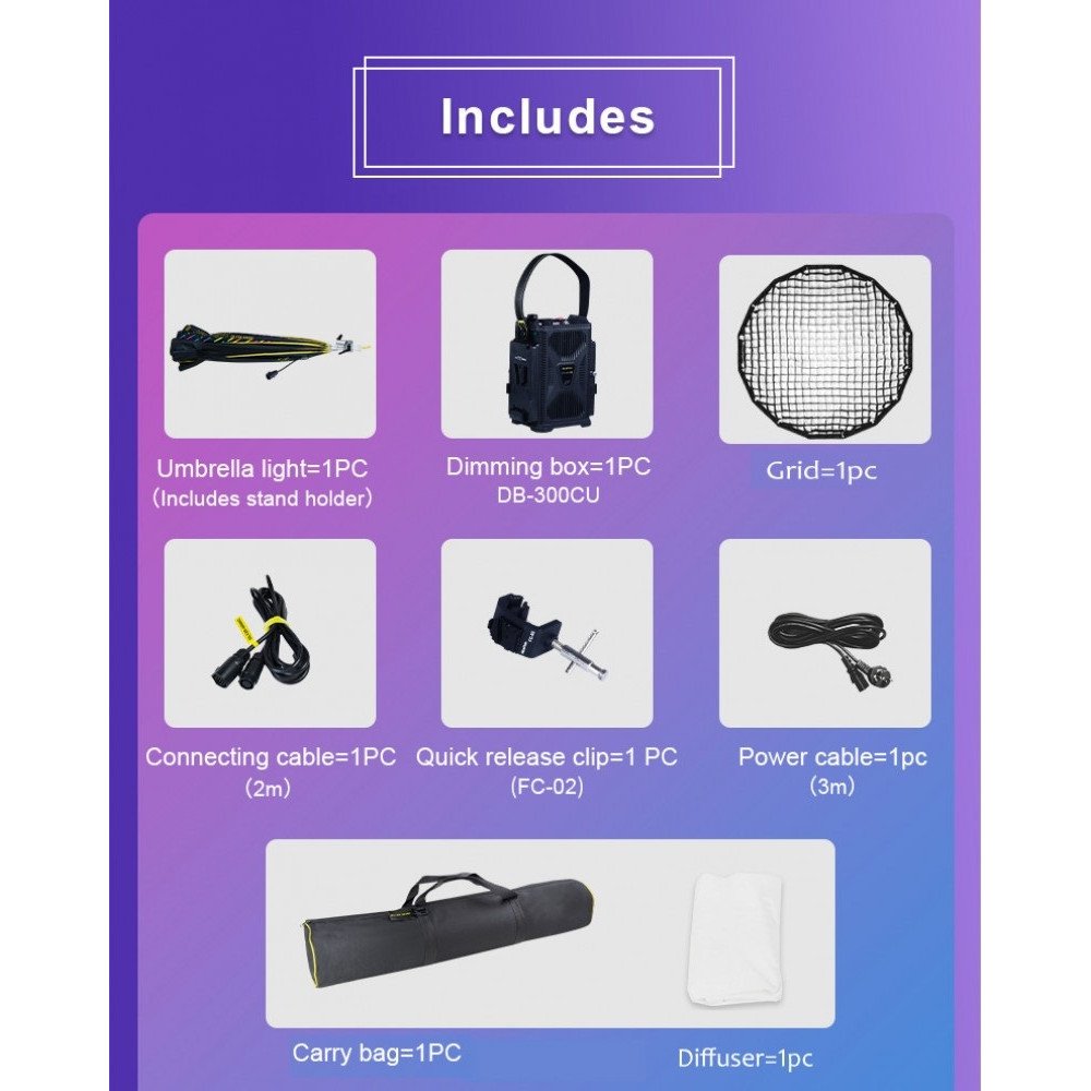 NiceFoto DL120-3000C 300W RGB Umbrella Light(With Grid) NiceFoto DL120-3000C 300W RGB Umbrella Light(With Grid)