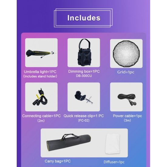 NiceFoto DL120-3000C 300W RGB Umbrella Light(With Grid)
