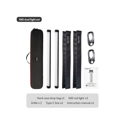 VILTROX K60 2 Kits 20W RGB Tube Light with Grid and Carry Bag