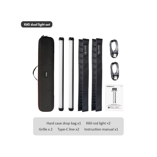 VILTROX K60 2 Kits 20W RGB Tube Light with Grid and Carry Bag