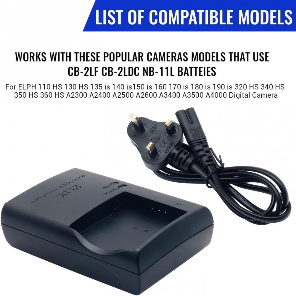 Battery Charger for CB-2LDC PowerShot A2300 A2400 A2500 A2600 A3400 A3500 A4000 ELPH 130 320 SX410 SX400 SX420 SX620 SX720 is HS