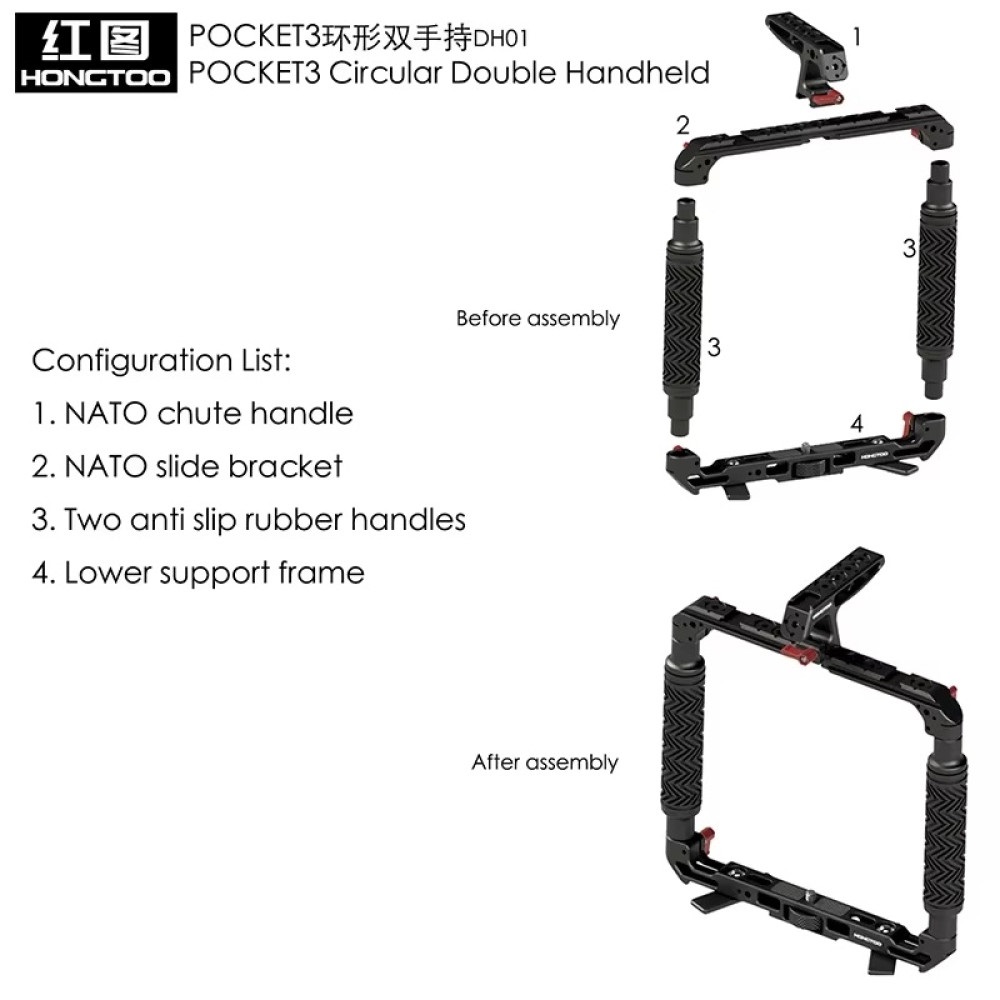 DH01 Dual Handheld Ring Grip Bracket for DJI Pocket 3 Instan360 X3/X4/5 Action Camera