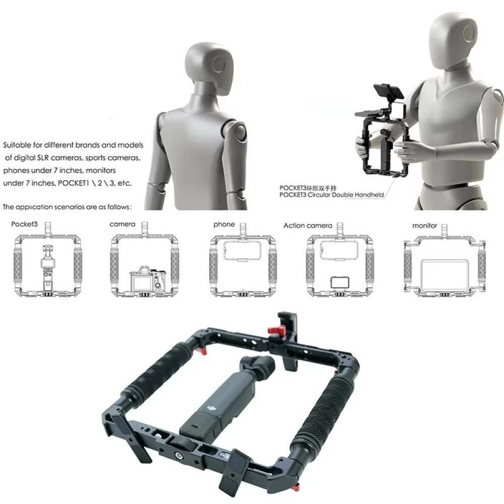 DH01 Dual Handheld Ring Grip Bracket for DJI Pocket 3 Instan360 X3/X4/5 Action Camera