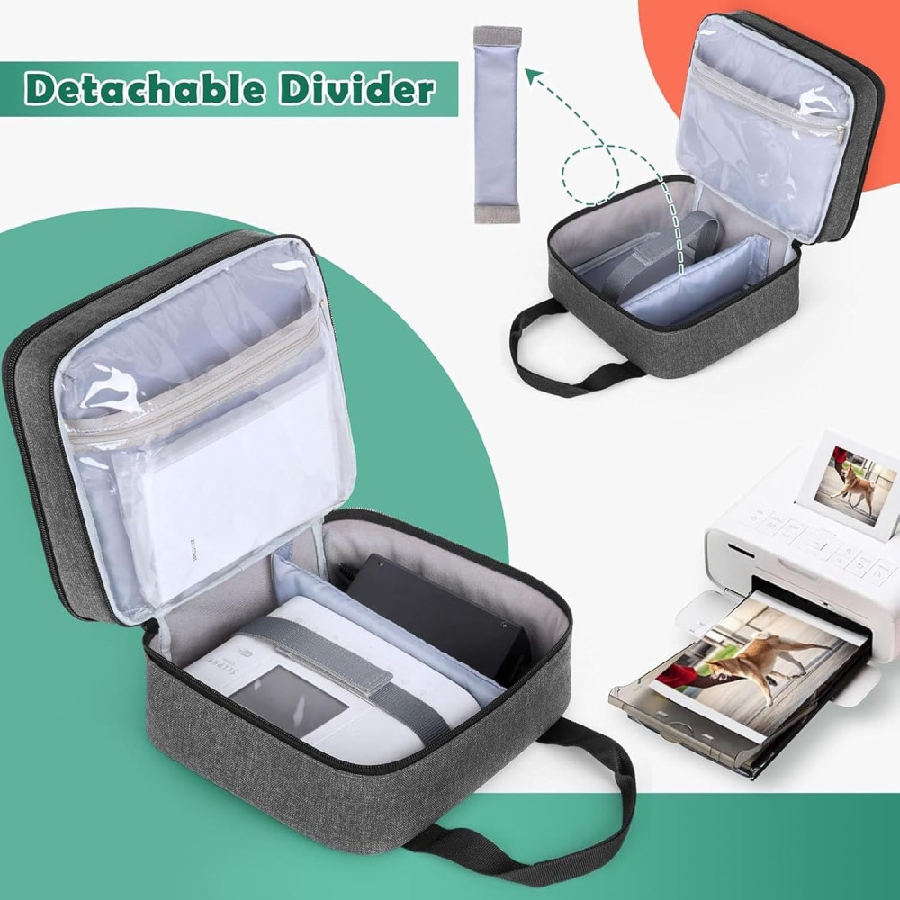 Photo Printer Bag Suitable for SELPHY CP1500 CP1300 CP1200 Polyester Photo Printer Bag with Accessory Compartments
