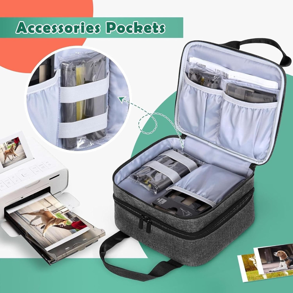 Photo Printer Bag Suitable for SELPHY CP1500 CP1300 CP1200 Polyester Photo Printer Bag with Accessory Compartments