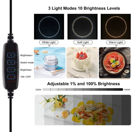 teckwe 40cm Folding Portable Ring Light USB Photo Lighting Studio Shooting Tent Box with 6 x Dual-side Color Backdrops
