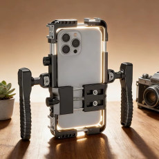 BAFANG BFT-05A Universal Phone Video Rig with Dual Handles Smartphone Cage Stabilizer for Video Recording