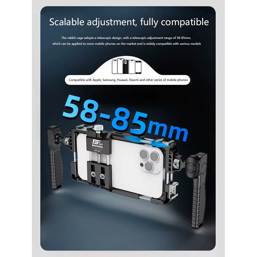 BAFANG BFT-05A Universal Phone Video Rig with Dual Handles Smartphone Cage Stabilizer for Video Recording