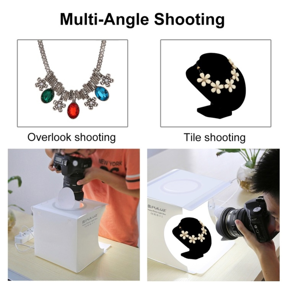 PULUZ 23cm Ring LED Panel Folding Portable Light Photo Lighting Studio Shooting Tent Box Kit with 6 Colors Backdrops