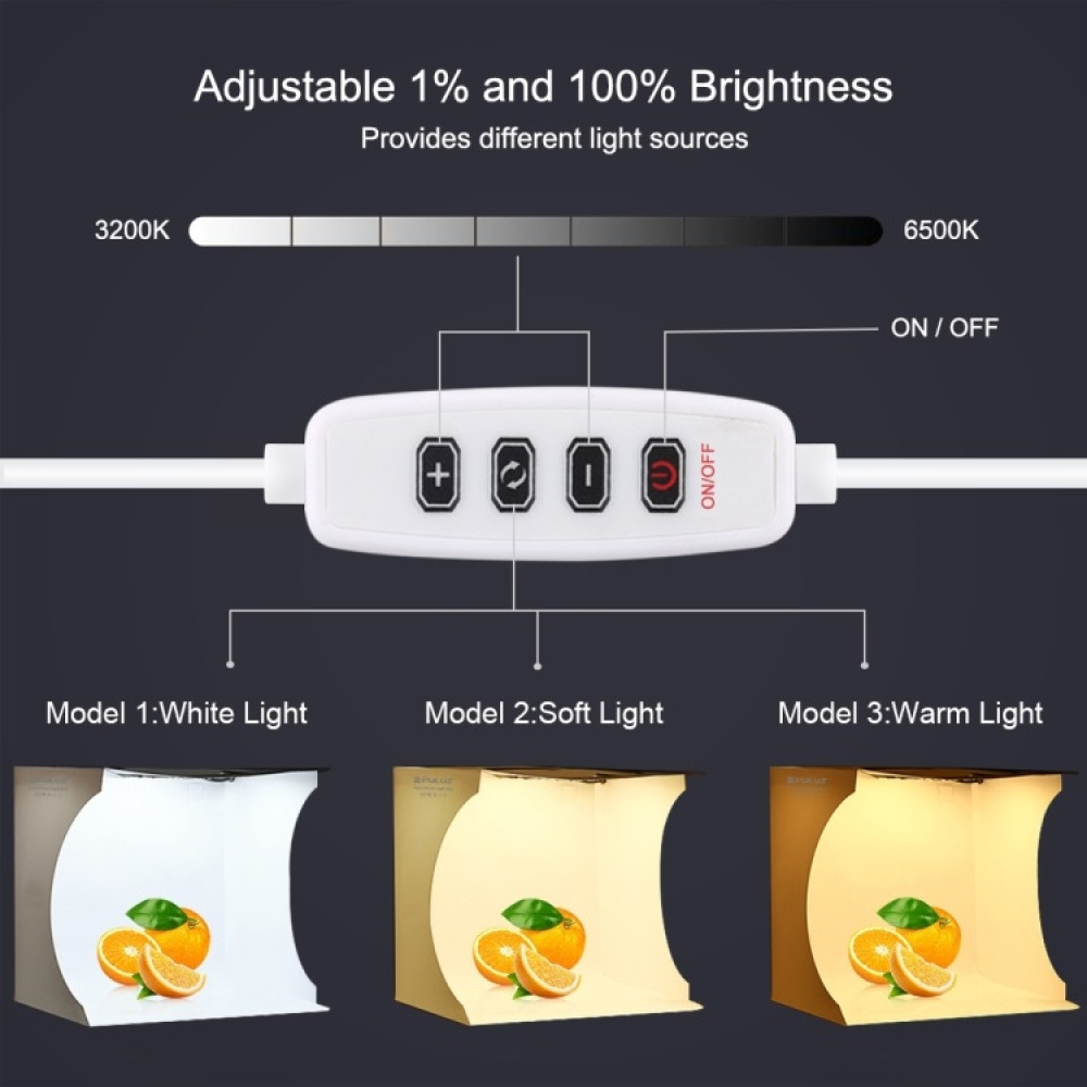 PULUZ 23cm Ring LED Panel Folding Portable Light Photo Lighting Studio Shooting Tent Box Kit with 6 Colors Backdrops