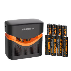 PHOMAX 8-Slot Smart Fast-Charging Charger 4x AA 4200mWh/4x AAA 1100mWh Lithium Battery kit