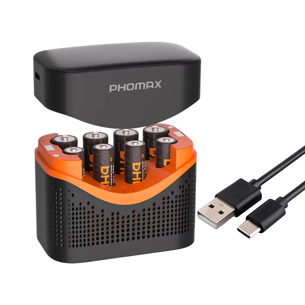 PHOMAX 8-Slot Smart Fast-Charging Charger 4x AA 4200mWh/4x AAA 1100mWh Lithium Battery kit