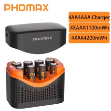 PHOMAX 8-Slot Smart Fast-Charging Charger 4x AA 4200mWh/4x AAA 1100mWh Lithium Battery kit