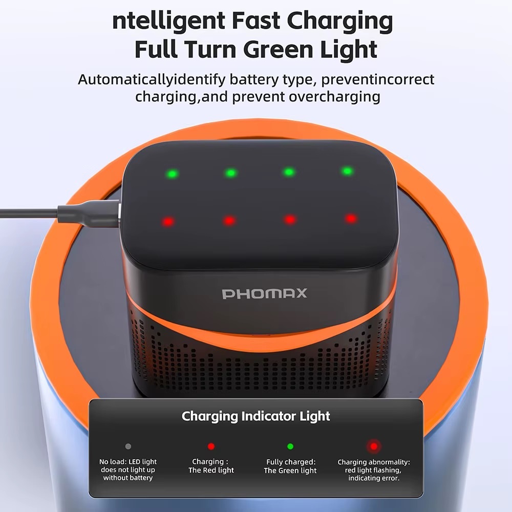 PHOMAX 8-Slot Smart Fast-Charging Charger 4x AA 4200mWh/4x AAA 1100mWh Lithium Battery kit