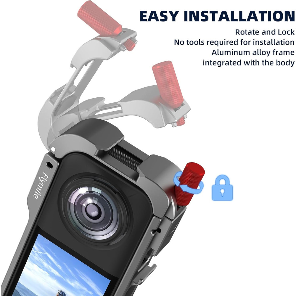 Flymily Metal Cage Rig Housing Frame with Lens Cover for Insta360 X5