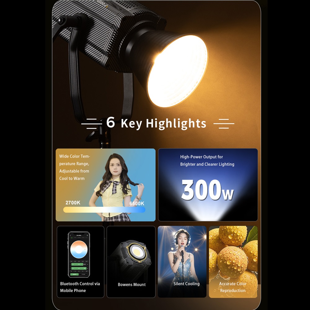 NiceFoto FC-3000A 300W Bi-Color COB LED Video Light