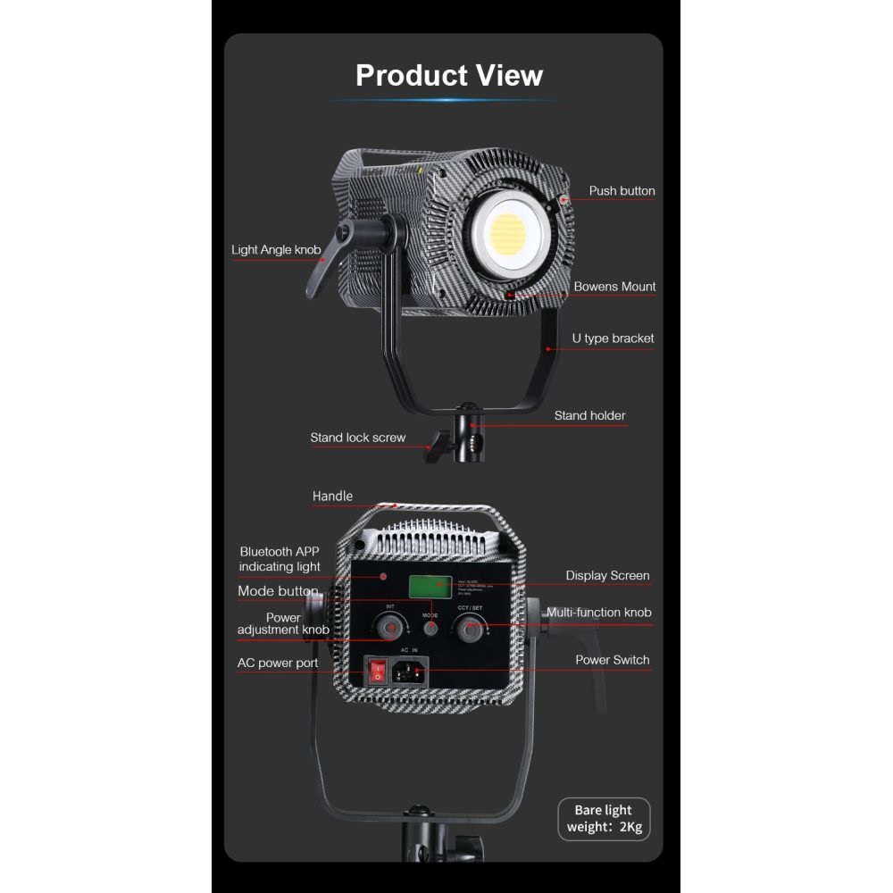 NiceFoto FC-2000A 200W Bi-Color COB LED Video Light