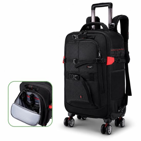 Camera Trolley Backpack with Wheels Professional DSLR Travel Bag (56×35×23cm)
