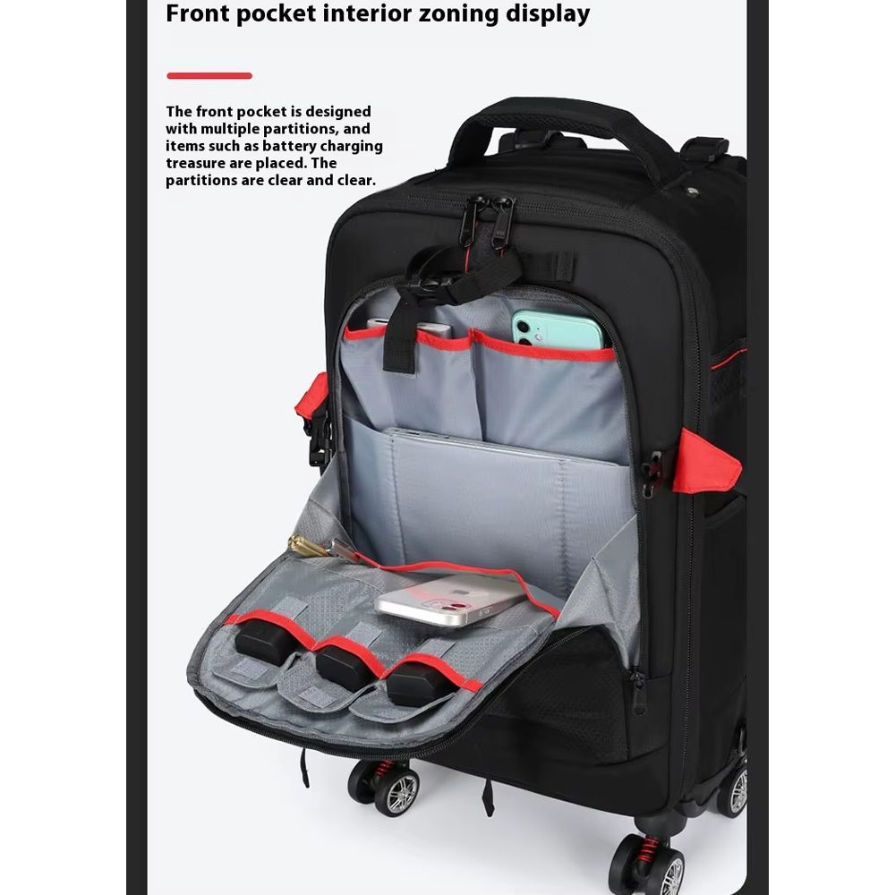 Camera Trolley Backpack with Wheels Professional DSLR Travel Bag (56×35×23cm)