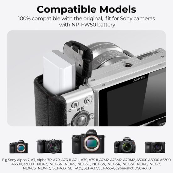 K&F Concept NP-FW50 Battery 1100mAh Type-C Fast Charging Compatible with Sony (2 Pack)