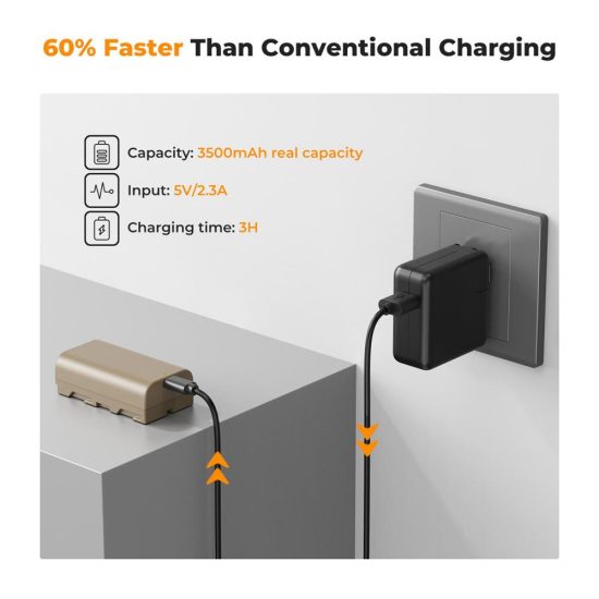 K&F Concept 3500mAh NP-F550 Battery for Sony NP-F550 with USB-C Fast Charging