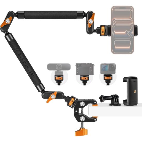 K&F Concept 22-Inch Magic Arm Clamp Kit Overhead Desk Camera Mount Friction Boom Arm for Phone & Camera