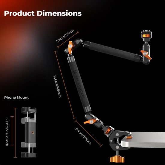 K&F Concept 22-Inch Magic Arm Clamp Kit Overhead Desk Camera Mount Friction Boom Arm for Phone & Camera