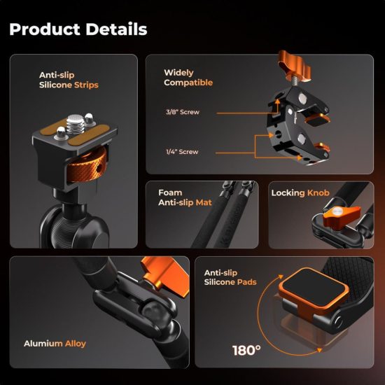 K&F Concept 22-Inch Magic Arm Clamp Kit Overhead Desk Camera Mount Friction Boom Arm for Phone & Camera