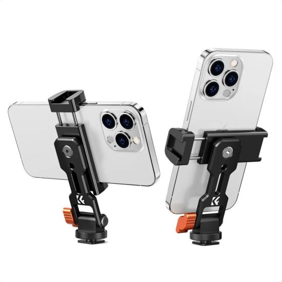 K&F Concept Metal Phone Tripod Mount with Dual Cold Shoe Adjustable Smartphone Holder
