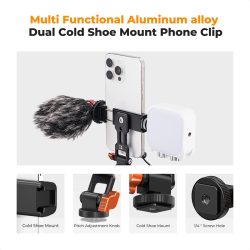K&F Concept Metal Phone Tripod Mount with Dual Cold Shoe Adjustable Smartphone Holder