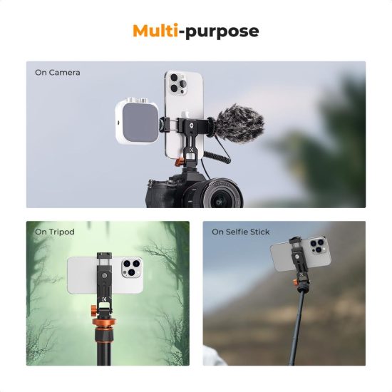 K&F Concept Metal Phone Tripod Mount with Dual Cold Shoe Adjustable Smartphone Holder