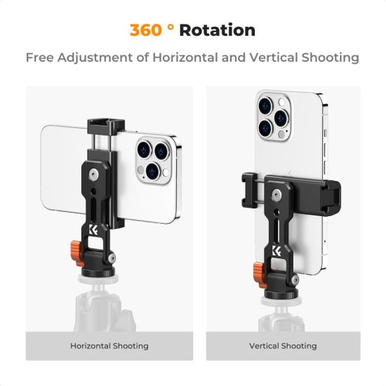 K&F Concept Metal Phone Tripod Mount with Dual Cold Shoe Adjustable Smartphone Holder