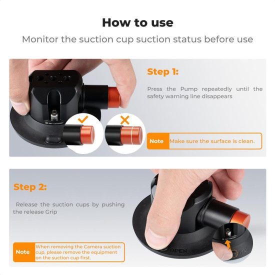 K&F Concept 3-Inch Suction Cup Mount with Double Ball Head Magic Arm 1/4-Inch Screw for Car & Action Camera