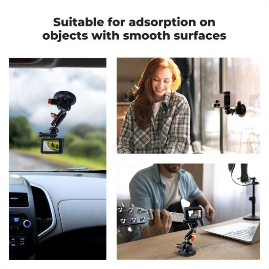 K&F Concept 3-Inch Suction Cup Mount with Double Ball Head Magic Arm 1/4-Inch Screw for Car & Action Camera
