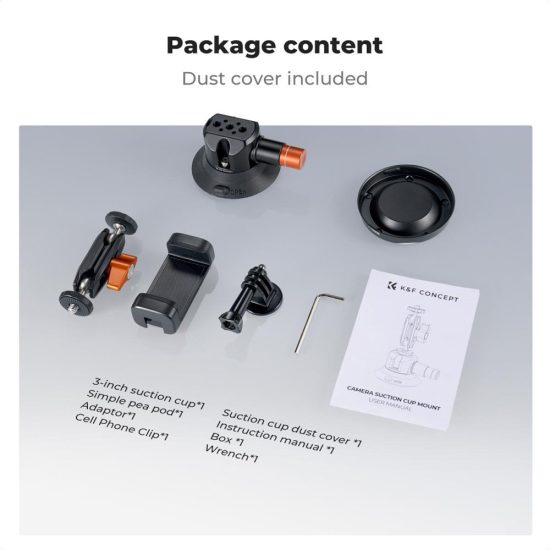 K&F Concept 3-Inch Suction Cup Mount with Double Ball Head Magic Arm 1/4-Inch Screw for Car & Action Camera