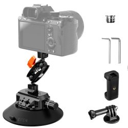 K&F Concept 6-Inch Suction Cup Camera Mount with Magic Arm ARRI & 1/4-Inch 3/8-Inch Threads for Car & Action Camera