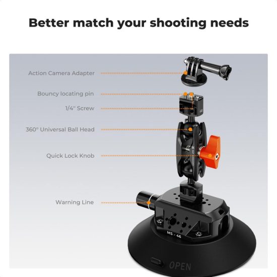 K&F Concept 6-Inch Suction Cup Camera Mount with Magic Arm ARRI & 1/4-Inch 3/8-Inch Threads for Car & Action Camera