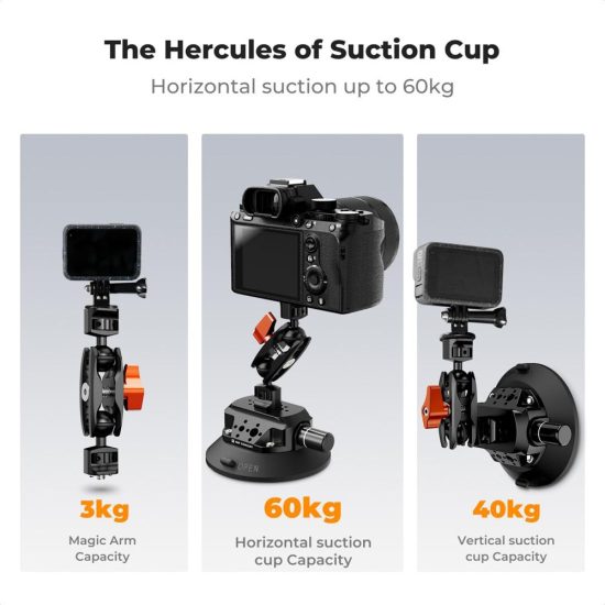 K&F Concept 6-Inch Suction Cup Camera Mount with Magic Arm ARRI & 1/4-Inch 3/8-Inch Threads for Car & Action Camera