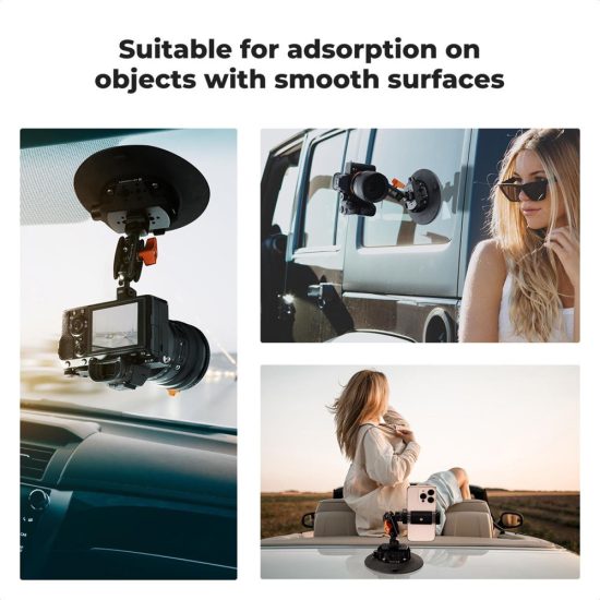 K&F Concept 6-Inch Suction Cup Camera Mount with Magic Arm ARRI & 1/4-Inch 3/8-Inch Threads for Car & Action Camera
