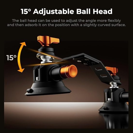 K&F Concept Triple Suction Cup Car Mount Kit with Extension Pole & Phone Holder for Action Camera