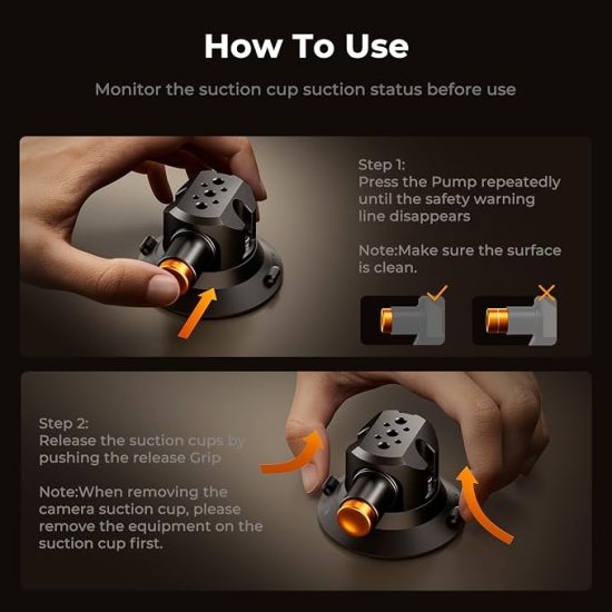 K&F Concept Triple Suction Cup Car Mount Kit with Extension Pole & Phone Holder for Action Camera