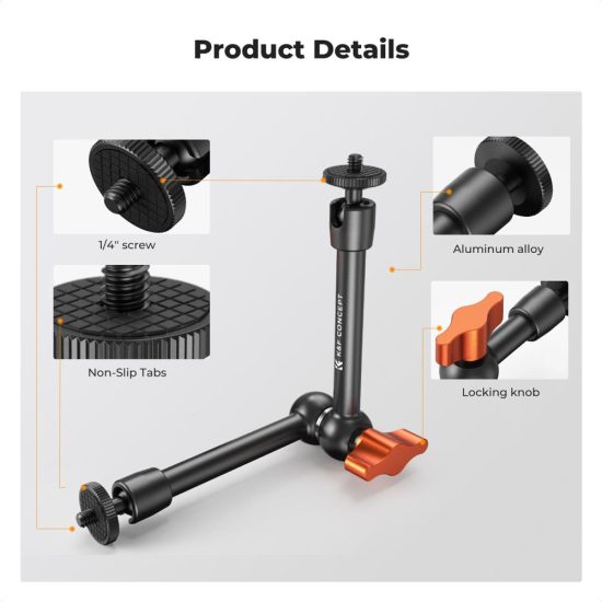 K&F Concept 9.8-Inch Magic Arm with 1/4-Inch Screw & 360° Ball Heads for Camera Monitor & Lighting Setup