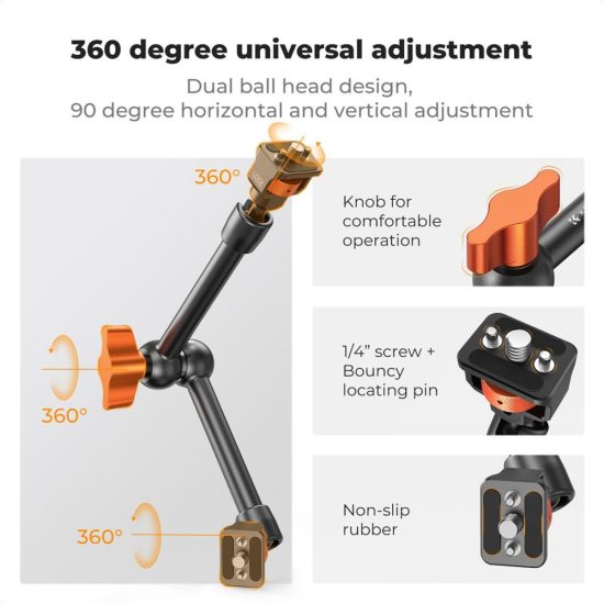 K&F Concept 11-Inch Magic Arm with 1/4-Inch Screw & 360° Ball Heads for Monitor LED Light & Camera Rig